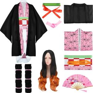 MEEZY 13 Pcs Japanese Anime Kimono Outfits Halloween Cosplay Costume for Adults (Black)
