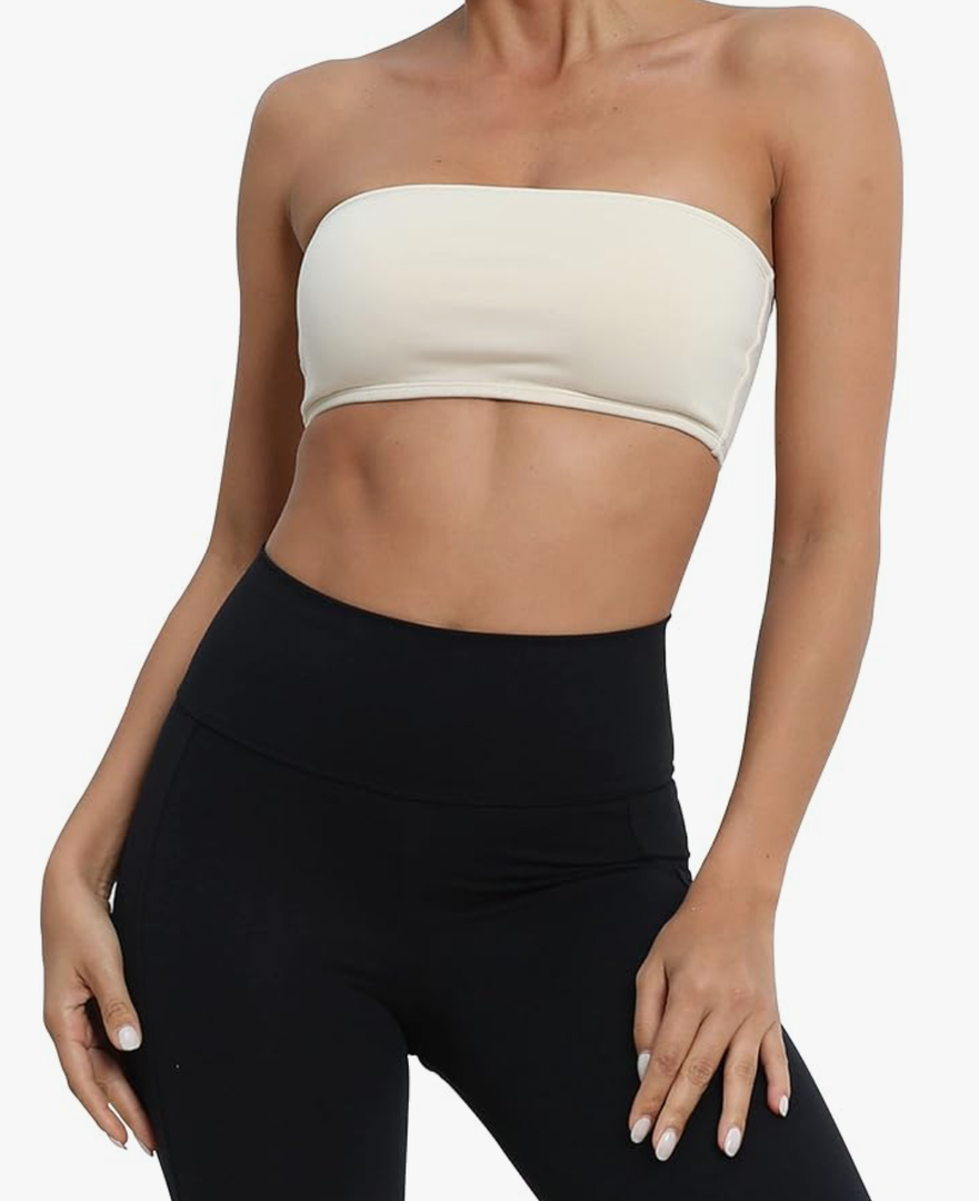 Women's Padded Strapless Bandeau Sport Bra Solid Sleeveless Wireless Support Bralette Crop Tube Top Yoga Fitness S