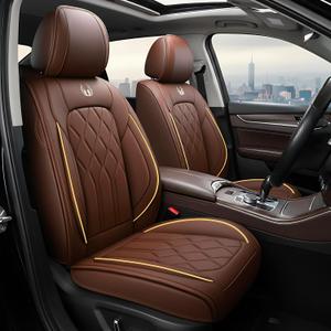 OASIS AUTO Car Seat Covers Full Set Premium Waterproof Faux Leather Cushion Universal Accessories Fit SUV Truck Sedan Automotive Vehicle Auto Interior Protector (013-Brown)