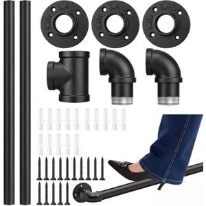 2 x Zonon 6 ft Bar Foot Rail Kit Bar Rest Brackets Undercounter Mount Hardware and Tubing Complete Kit Foot Railing Stainless Steel Brass Finish for Kitchen Island Indoor Outdoor Stairs Loft Porch (Black)