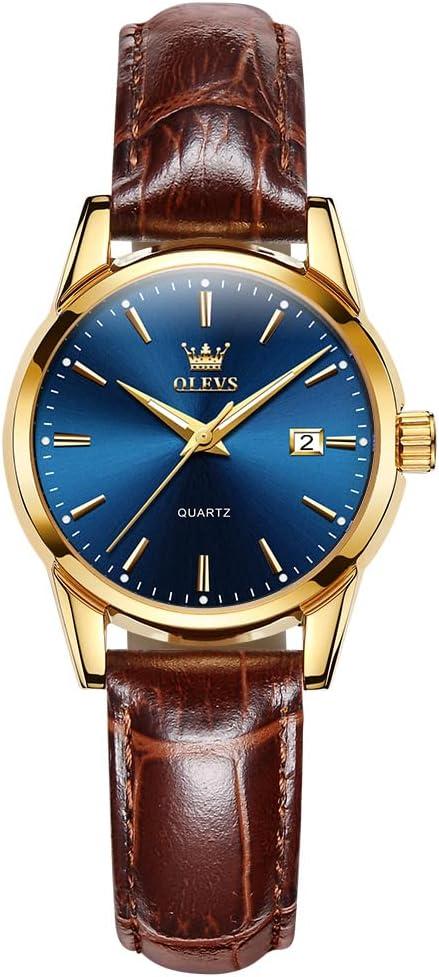 OLEVS Women's Business Dress Watches for Ladies Female Brown Leather Strap Small Face Dress Analog Quartz Wrist Watch with Calendar Day Date Waterproof Luminous Gift Classic Casual Retro Band (Blue - My Heart Will Go On)