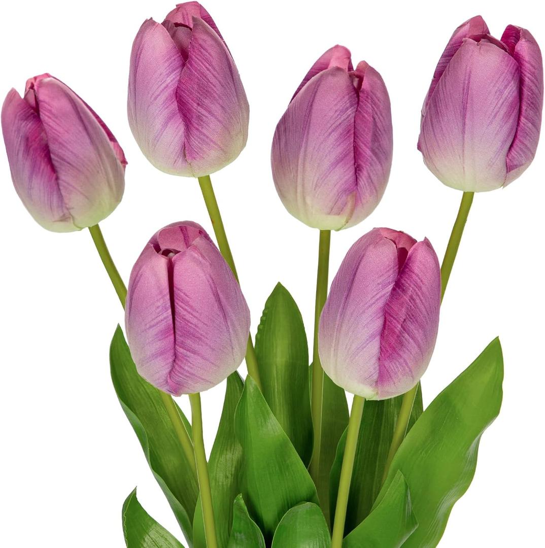 6PCS 23" Fake Tulip Flowers Artificial Violet Tulips Long Stem Faux Flower, Silk Flower Dcor for Floral Arrangement Home Farmhouse Wedding Decoration