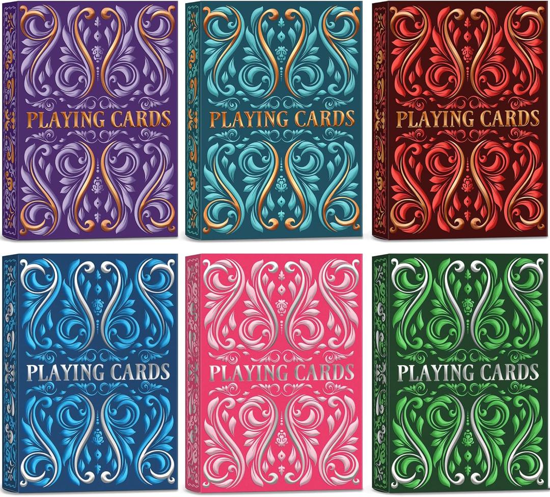 Playing Cards 6 Pack, Decks of Cards, Poker Size Standard Index Deck in 6 Unique Colors, Playing Cards Bulk for Family Game Night, Blackjack, Pinochle, Canasta, Party Supplies Travel Card Games