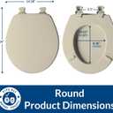 CHURCH Toilet Seat, Easy Clean Hinges Release for Deep Cleans, Durable Enameled Wood Seat, Round, Bone