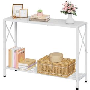 Tajsoon Console Table 41.8, 2-Tier Entryway Table Narrow Sofa Table with Shelves, Entrance Table with Stable X-Frame, for Entryway, Hallway, Living Room, Foyer, Corridor, Office, White