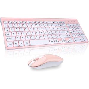 cimetech Wireless Keyboard and Mouse Combo, Compact Full Size Wireless Keyboard and Mouse Set 2.4G Ultra-Thin Sleek Design for Windows, Computer, Desktop, PC, Notebook, Laptop - Pink