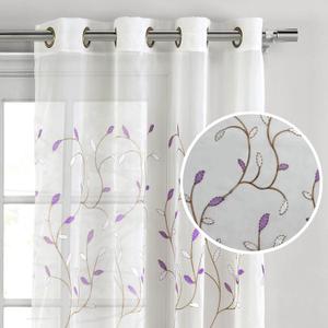 Creative Home Ideas 63 Inch Embroidered Floral, Extra Wide 54"x63" Decorative Leaf Grommet Purple Living Room Curtains (54"W x 63"L (Pack of 1), Lilac)