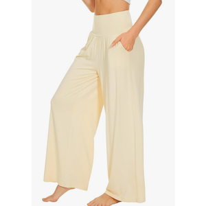 WiWi Women's Pajama Pants Bamboo Viscose Super Soft Wide Leg Palazzo Lounge Yoga Cooling Sleep Bottoms with Pockets,  size: M