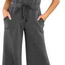 Girls Casual Jumpsuit Kids Fashion Sleeveless Elastic Waist Wide Leg Pants Rompers One Piece Outfits (9-10 Years, Dark Grey)