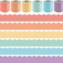 6 Rolls 196.8 Ft Pastel Bulletin Board Borders Scalloped Classroom Summer Bulletin Board Trim for Teachers Pastel Decorations for Bulletin Boards,School,Classroom, Posters, Home, Party, 6.3 x 4.53 inches