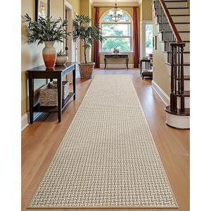 DEXI Hallway Runner, 2'4"x8' Non Slip Rubber Backing Washable Carpet Hallways Runners, Absorbent Thin Indoor Mats for Entryway, Laundry, Patio Entrance, White and Beige