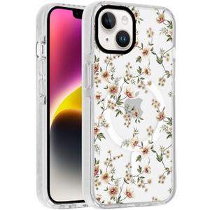 Magnetic Phone Case for iPhone 14/iPhone 13,Compatible with MagSafe,Clear with Floral Pattern Phone Cover for Girls Women,Slim Fit TPU Shockproof Cell Phone Case