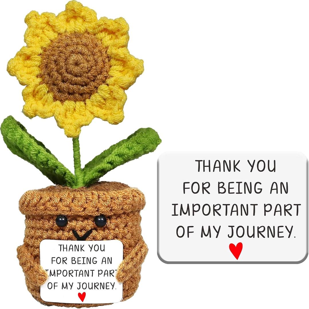 Thank You Gifts for Women Men, Handmade Positive Crochet Sunflower with Card, Thanksgiving Appreciation Gift for Teacher, Friend, Mom Mothers Day Christmas, Dad Fathers Day Birthday