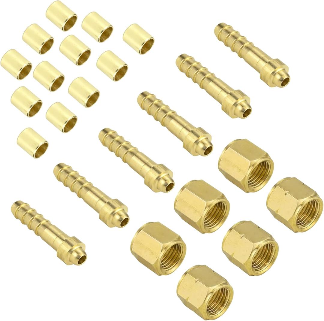 24PCS 1/4" ID Torch Hose Repair Kit for Oxygen & Acetylene hoses, Cutting Torch Hose Splice Rebuild Kit with Brass Fittings/Hoses Ferrules/Oxygen Nuts/Acetylene Nuts/Outlet Nipples etc