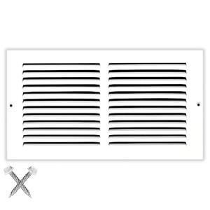 HVAC Premium 12'' x 4'' [Duct Opening] Flat Stamped Steel Return Air Grille - Sidewall and Ceiling - HVAC Vent Duct Cover - White [Outer Dimensions: 13.75''w X 5.75''h]