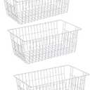 Slideep Freezer Baskets Storage Basket Organizers, Deep Wire Farmhouse Bins Container with Handles for Kitchen, Pantry, Cabinet, Car, Bathroom Pearl White, 4 Pack (9.5x15.75x7in)
