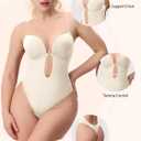 Women Shapewear Backless Body Bra Shaper Womens Plus Size Plunge Invishaper Low Back Thong Bodysuits Open Crotch Daily Use (Beige, M)