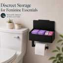 Toilet Paper Holder with Storage, Wall Mount Toilet Paper Holder with Shelf, Flushable Wipes Dispenser, Sanitary Napkin Receptacle, Matte Black Stainless Steel for Bathroom Commercial