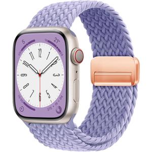 Magnetic Braided Loop Band Compatible with Apple Watch Series 11 10 46mm 9 8 7 6 5 4 42mm 44mm 45mm 49mm for Women Men, Stretchy Nylon Elastic Sport Strap for iWatch SE/Ultra 1/2/3, B-Lavender