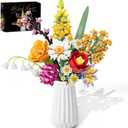 Flowers Bouquet Building Set, 1070PCS Artificial Plant Flower Kit Toy for Adults Kids Women Her, Wildflower Botanical Collection, Home Decor Gift for Birthday, Christmas (No Vase)