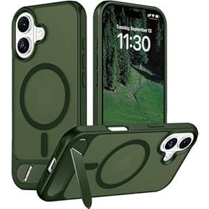 Temdan Designed for iPhone 17 Case, [Built-in Invisible Kickstand][Compatible with MagSafe][Military Grade Shockproof] Slim Translucent Matte Phone Case 6.3 inch (Green)