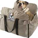 Dog Car Seat for Small/Medium Dogs. Water Repellent with Storage Pockets. Doubles as a Pet Travel Bed for Dogs Up to 40 lbs. Machine Washable Dog Carrier- Brown English Bulldog