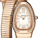 Gosasa Snake Bracelet Watch for Women, Elegant Bangle Wrist Watch with Flexible Wrap Strap Design, Fashion Jewelry Style Quartz Watch, Adjustable Cuff Watch for Dress & Gift (B-Rose White)