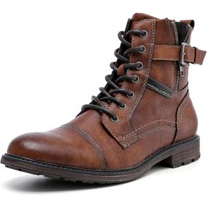 AMAPO Men Oxford Boots, Buckle Dress Boot, Casual Men Boots Lace-Up Side Zipper (14, Brown20707)