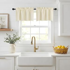 NICETOWN Window Valances for Bedroom, Farmhouse Adjutable Length Valance Curtains for Living Room, Kitchen Cabinet Cupboards Curtains for Home Decor (42x18 Inch + 1.6 inch Header, Light Beige, 2 PCs)
