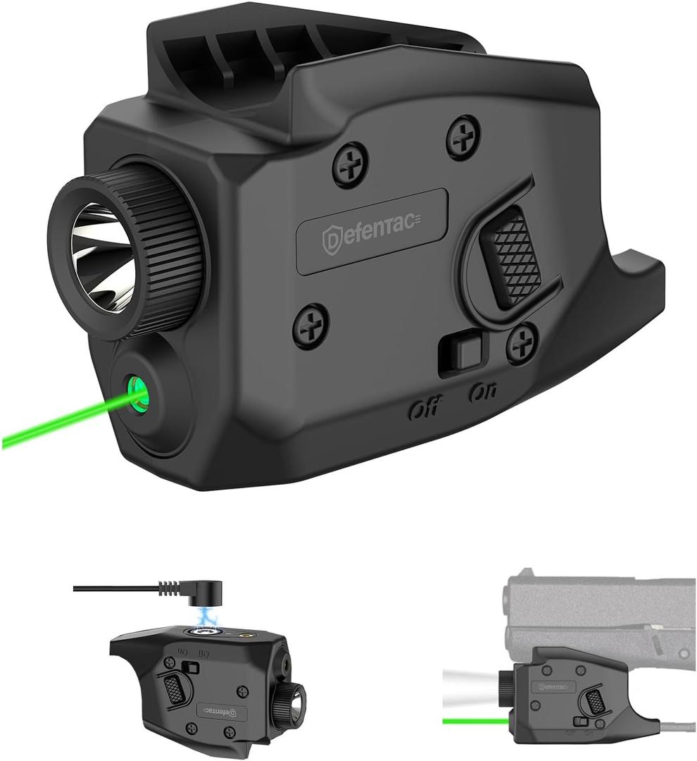 DEFENTAC 350 Lumens Pistol Light Green Laser Combo is Compatible with Glock 42/43/43X/48 Without Rail or MOS, Magnetic Rechargeable, NOT Fit for Other Handguns.