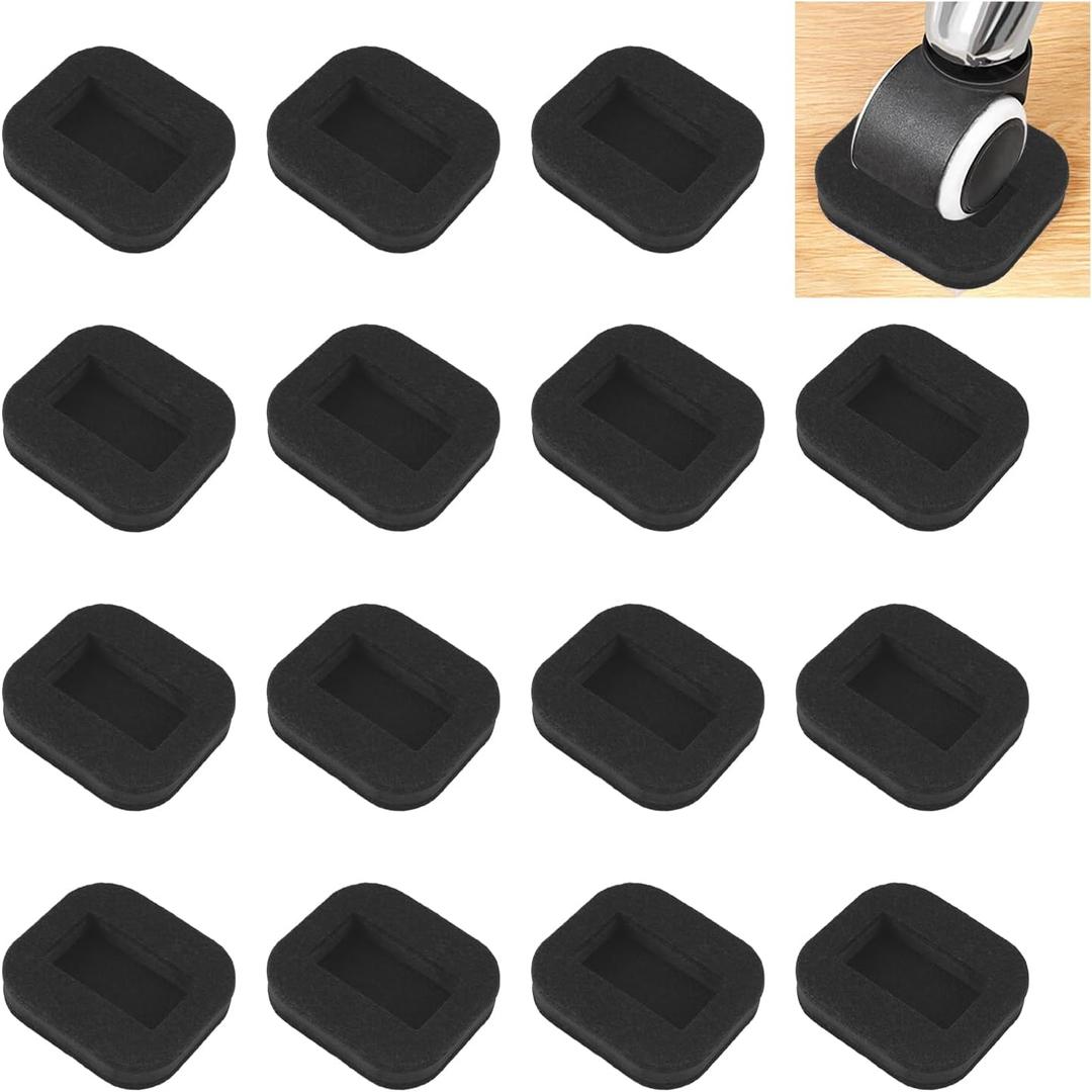 16PCS Felt Furniture Coasters Black Furniture Caster Cups with Felt Bottom for Hardwood Floors Furniture Sliders Floor Protectors Bed Couch Stoppers (Rectangle,55*30*11mm)