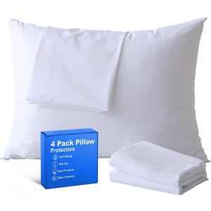 Feather Proof 4 Pack Pillow Protectors Anti Allergy 3-4 Micron Pore Size Standard 20x26 Inches Premium Cotton Blend Tight Weave Non Noisy Zippered Covers Breathable Non Crinky