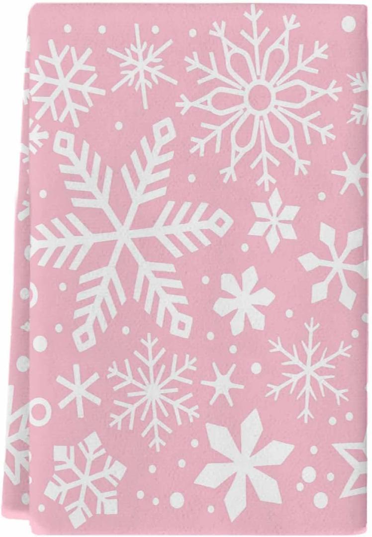 LooPoP Christmas Kitchen Towels Christmas Snowflake Dish Towels and Dishcloths Sets Decorative Tea Towel Winter Snow Pink Absorbent Hand Towels for Kitchen Bathroom Drying Cleaning Home Decor (1 PC)
