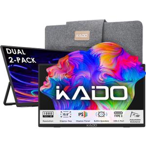 Kado Dual Portable Monitor Setup - 2-Pack 15.6-inch FHD Portable Monitor for Laptop, 1920x1080 IPS mini-HDMI USB Type-C Laptop Screen Extender Built-in Speakers, Stacked Desk Setup for Office Gaming