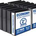 Samsill 2 Inch 3 Ring Binders, Made in USA, Economy Round Ring, Clear View Cover, 425 Sheet Capacity - for School, Home, Office - Black, 12 Pack