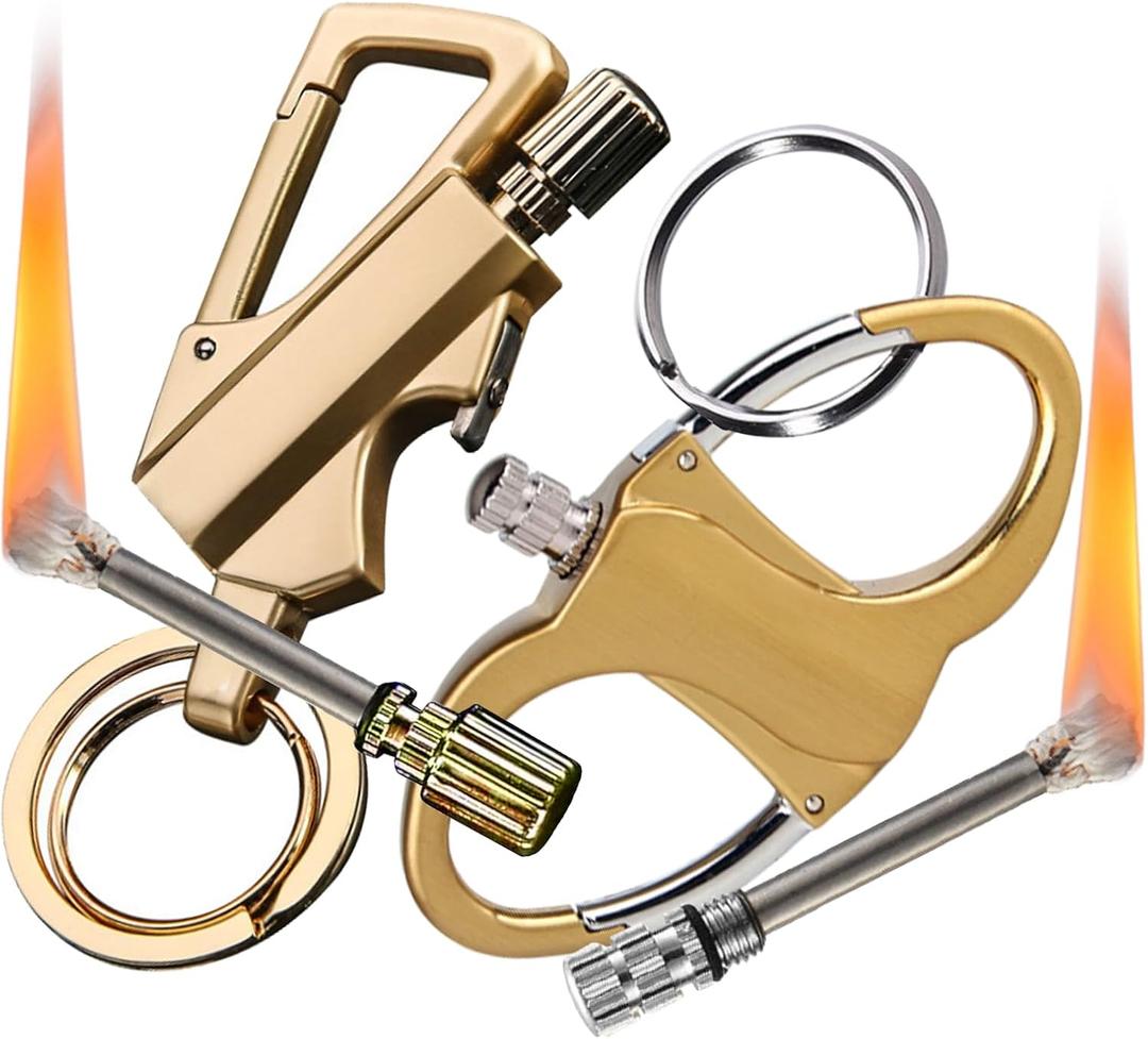 2 Pack Permanent Match Infinity Lighter with Keychain Bottle Opener, Reusable Match Strike Fire Starter (No Fuel) (Gold)