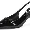baobeijiadao Womens Slingback Heels Pointed Toe Slip On Pumps Closed Toe Kitten Heel Heeled Sandals Patent Leather Dress Shoes for Women (8.5, Black)