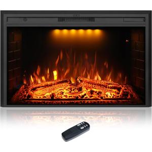 50 inch Electric Fireplace, Wall Fireplace Electric with Remote Control, Realistic Log and Crackling Sound, Overheating Protection and Timer, 750/1500W Black