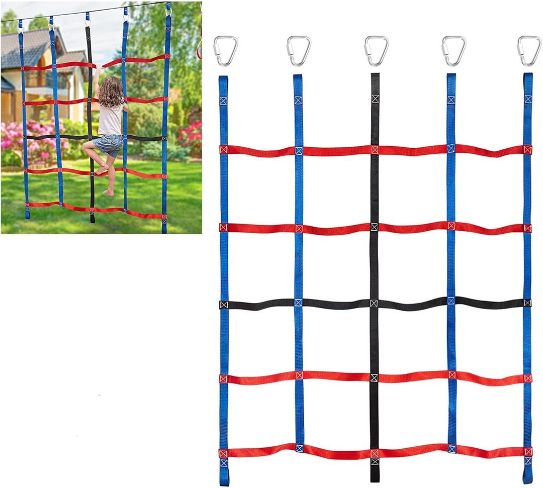 Climbing Net for Kids Outdoor, Climbing Cargo Net, Playground Accessories, Kids Climbing Net Swingset Accessories for Jungle Gyms Playground Obstacle Course Training for Outdoor (4.85ft x 6.1ft, Blue)