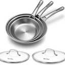 Tri-Ply Stainless Steel Frying Pans Set with Lid,PFOA&PTFE Free Skillets,Chef's Pan Set(8+10+12inch) Frying Pans for cooking,Induction Cookware Sets,Dishwasher and Oven Safe Kitchen set