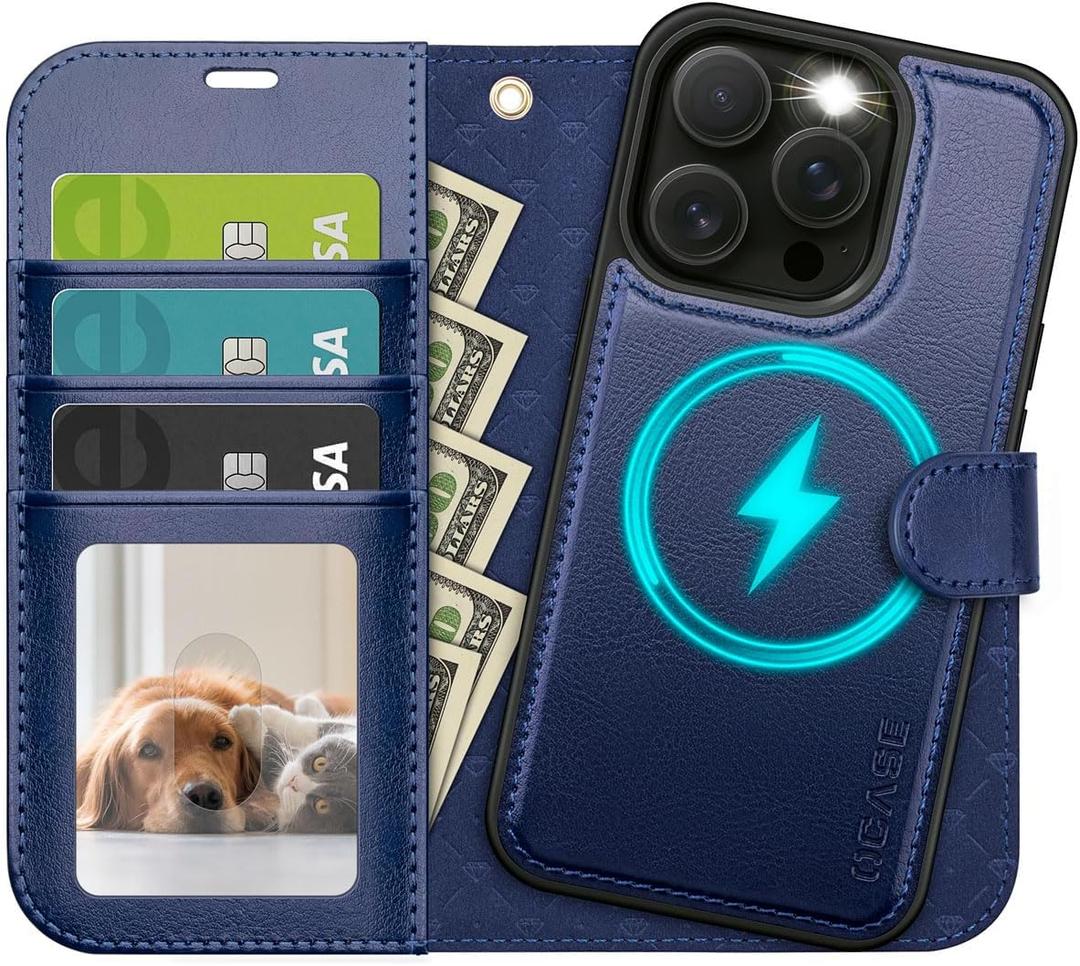 OCASE for iPhone 15 Pro Case Detachable Wallet Case with Card Holder, 2 in 1 Pu Leather Flip Folio with RFID Blocking Stand Wrist Strap Shockproof Phone Cover 6.1 Inch, Blue
