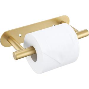 Brushed Gold Toilet Paper Holder, Upgraded SUS304 Stainless Steel Toilet Roll Holder, Modern Double Base Paper Towel Holder Wall Mount for Bathroom, Kitchen, Washroom