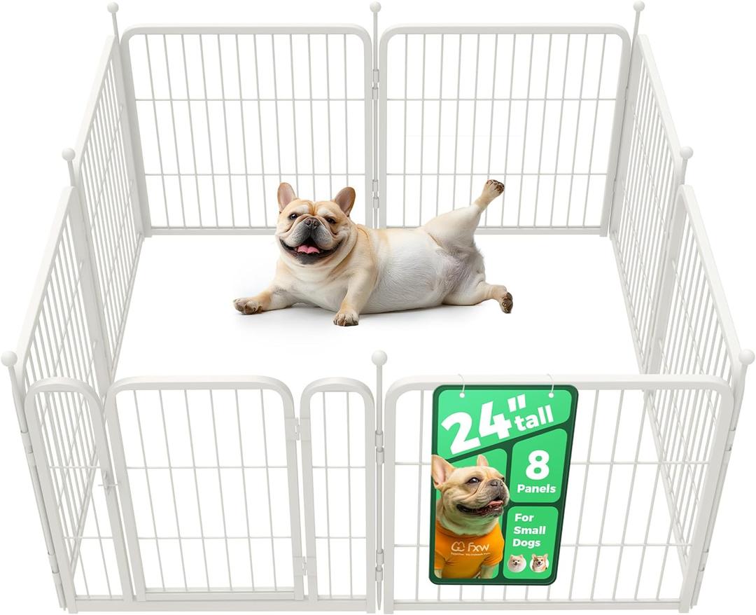 FXW Rollick Unleashed Dog Playpen for Indoor, Yard, RV Camping, 23.6 inch 8 Panels for Small and Puppy Dogs, WhitePatented