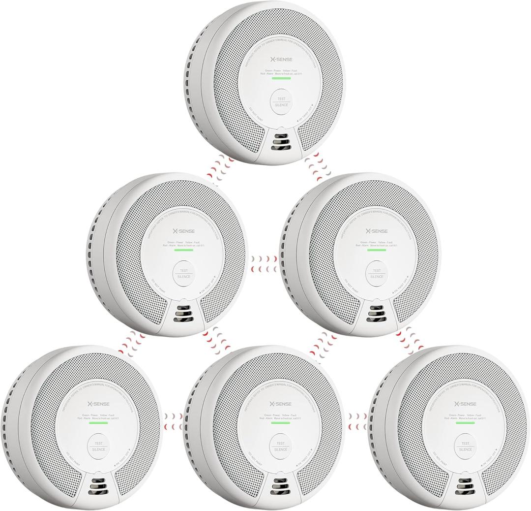X-Sense Wireless Interconnected Combination Smoke and Carbon Monoxide Detector, 10-Year Battery Powered Fire and CO Alarm, SC06-W, 6-Pack