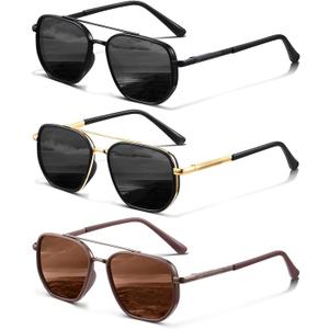 3 x KUGUAOK Polarized Aviator Sunglasses for Women Men Fashion UV Protection Tangle Free Sun Glasses Vintage Trendy Shades