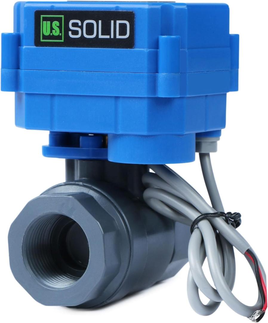 U.S. Solid 3/4 in UPVC Motorized Ball Valve - Plastic Electrical Ball Valve with Full Port, 2 Wire Auto Return, 9-36V AC/DC, Normally Closed (0.75 Inch)