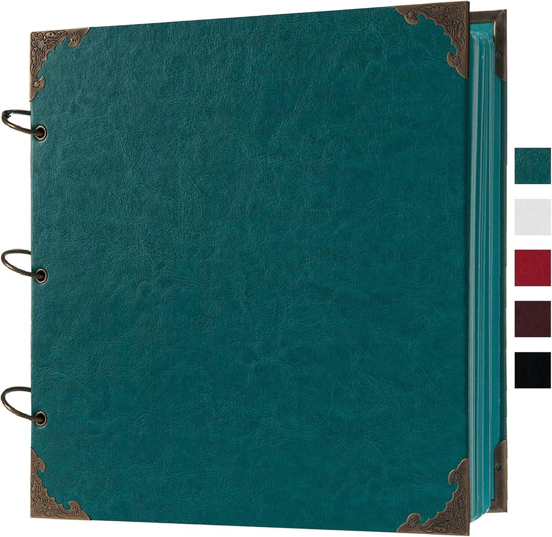10 x 10 Inch Leather Hardcover 80 Pages DIY Scrapbook Photo Album Blank Craft Paper Wedding Anniversary Family Photo Scrapbook Album (Blue, 10 x 10 Inch)