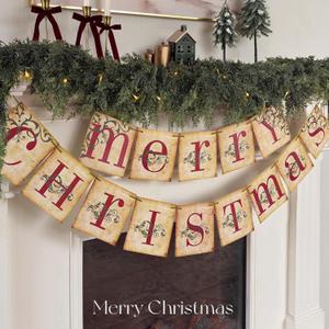 Christmas Decorations - Vintage Merry Christmas Banner - Retro Nostalgic Traditional Old Fashioned Victorian Xmas Holiday Clearance Decor for Indoor Home Office Fireplace Mantle Farmhouse Christmas Decorations - Vintage Merry Christmas Banner - Retro Nostalgic Traditional Old Fashioned Victorian Xmas Holiday Clearance Decor for Indoor Home Office Fireplace Mantle Farmhouse
