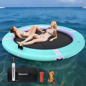 TIGERXBANG Inflatable Water Hammock with Cup Holder, Sun Chill Float Ring Floating Dock Mesh Pool Floats River Lake Floats for Adult, 8FT