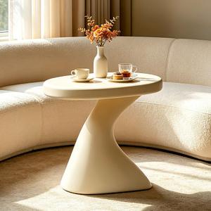 Modern Round Side Table, 16" White Z-Shaped PE Accent End Table, Sculptural Pedestal Small Coffee Table, No Assembly Indoor Outdoor Nightstand for Living Room Bedroom